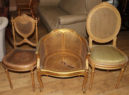 Three gilt carved chairs